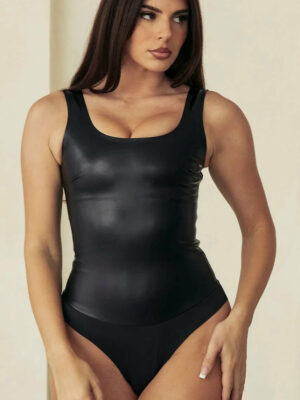 Vegan Leather Scoop Tank Shapewear Bodysuit