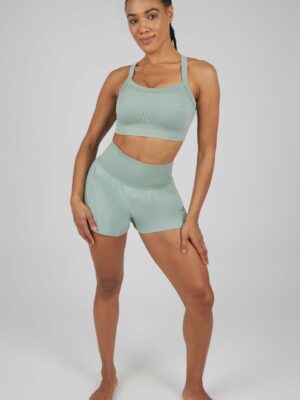 2 PC Ribbed Seamless Strappy Bra and Woven Short
