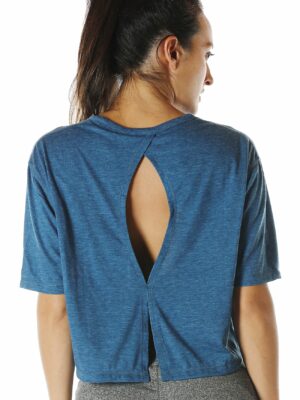 Sharesto Open Back Workout Top Shirts - Yoga t-Shirts Activewear Exercise Crop Tops for Women