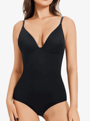 2 Piece Shapewear Bodysuit Tummy Control Slimming Deep V Neck Body Shaper With Built In Bra Bodysuits