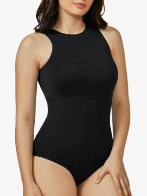 2 Pieces Ribbed Bodysuits One Piece Sleeveless Halter Neck Bodysuit