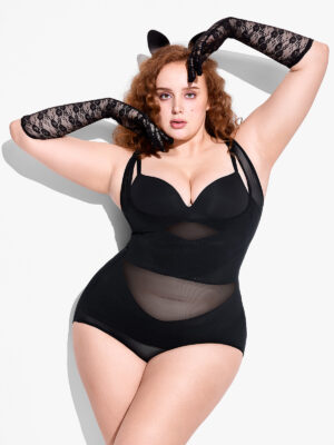 Slimming Mesh Tummy Control Bodysuit with Crotch Buckle
