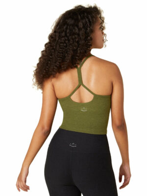 Beyond Yoga Spacedye Slim Racerback Cropped Tank Deep Olive Heather