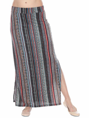 Yak & Yeti Long Skirt Stretchy Striped Tribal Print