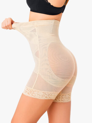 Mesh Breathable Double-Layer Tummy Control High-Waist Butt Lifter Shapewear Thigh Slimmers With Cut-Out Design