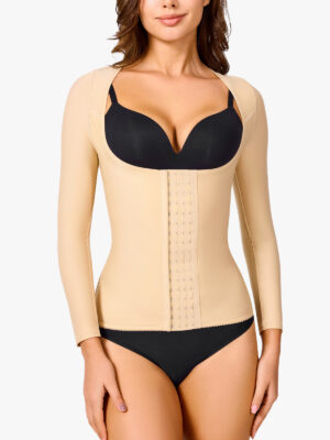 Open Bust Tummy Control Shapewear Long Sleeve Arm Compression Tops