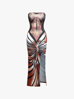 Printed Strapless High Side Slit Maxi Dress