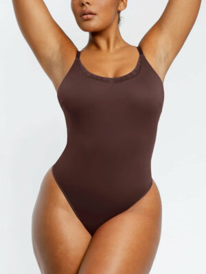 Sharesto® Lace Trim Cami Thong Bodysuit