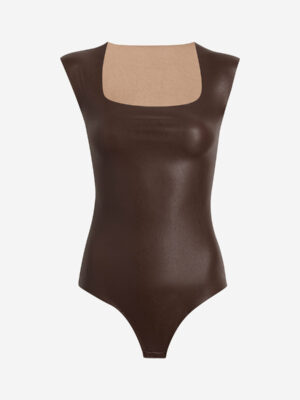 Faux Leather Cap Sleeve Bodysuit