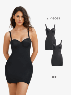 2 Pieces Extra Firm Tummy Control Shapewear Slip Dress with Built In Bra