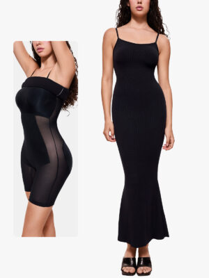 Bodycon Dresses for Women Built in Bra Black Long Causal Sleeveless Dress