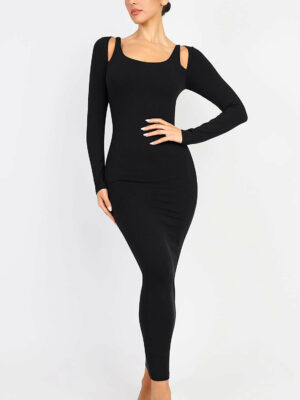 Cozy Ribbed Shoulder Cut-Out Shaping Dress