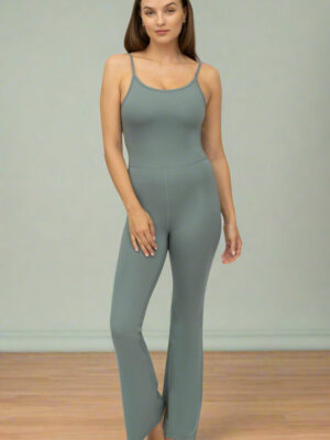 Illusion Ribbed Flare Jumpsuit