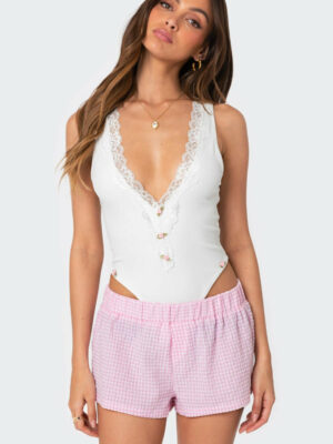 Bloom Lace Trim Ribbed Bodysuit