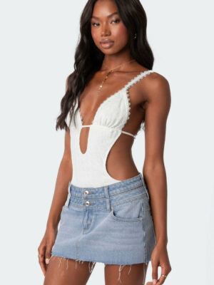 Textured Cut Out Bodysuit