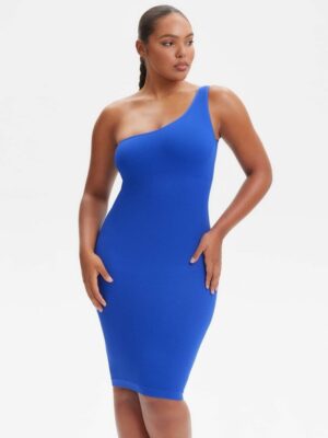 SnatchedKnit One-Shoulder Knee Dress