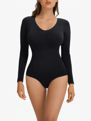 Seamless Sculpting V Neck Long Sleeve Comfy Bodysuit