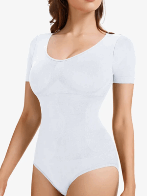 Sleek Seamless Round Neck Short Sleeve Bodysuit Casual Elegance For Going Out