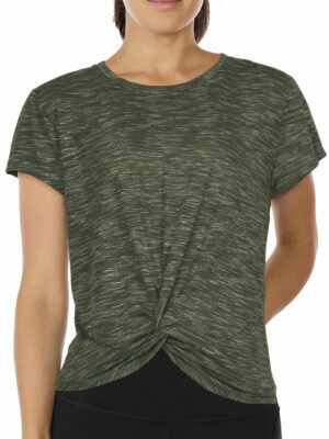 Sharesto Workout Shirts for Women - Yoga Tops Gym Clothes Running Exercise Athletic Tie Front T-Shirts