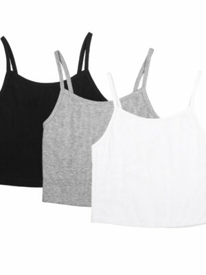 Sharesto Spaghetti Strap Tank Crop Top - Sleeveless Open Back Cotton Ribbed Knit Cami Shirts Women