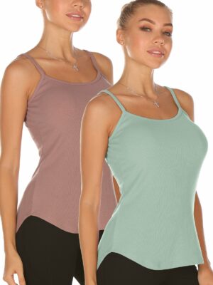 Sharesto Undershirts Tank Tops for Women - Spaghetti Adjustable Strap Cami Tops(Pack of 2)