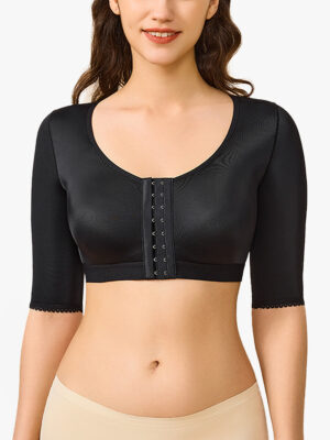Front Adjustable Hook Closure Round Neck Half-Sleeve Shapewear Top