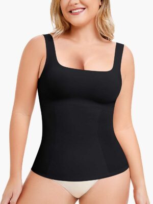 Square Neck Camisole Shapewear Tummy Control Tank Top with Built In Bra