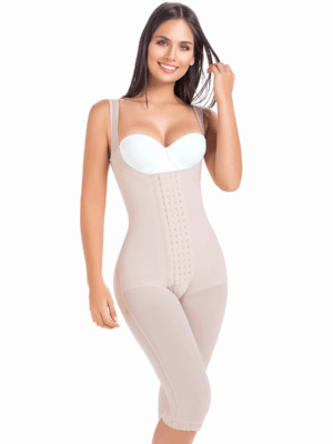 Mariae Fajas Post Surgery Body Shaper Postpartum Butt Lifting Girdle Open Bust Powernet & Knee Length
