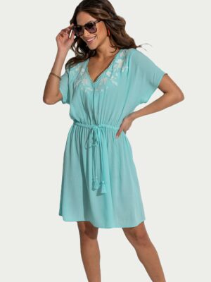 Crinkle Embroidered Kaftan Cover-Up