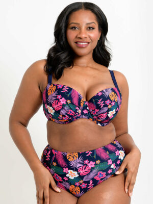 Flirtelle Hawaii Sands Padded Balcony Bikini Top Navy Print
