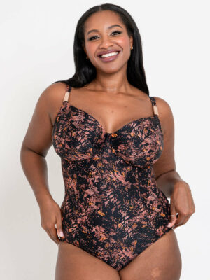 Flirtelle Maya Bay Balcony Swimsuit Black Print