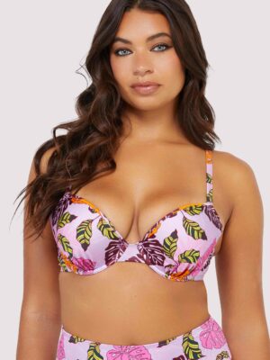 Riley Fuller Bust Mix & Match Pink Palm Print Plunge Bikini Top