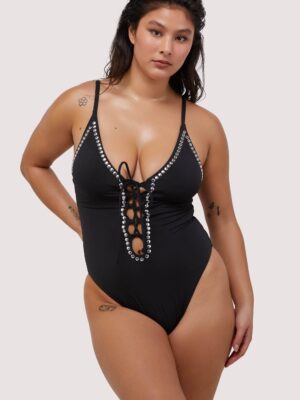 Gabrielle Fuller Bust Black Eco Studded Lace-Up Swimsuit