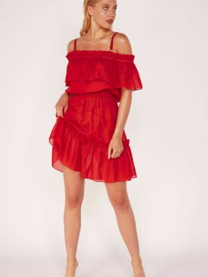 Red Bardot Frill Beach Dress