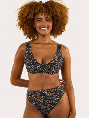 Wolf & Whistle Juliet Crop Plunge Bikini Top Leopard Print